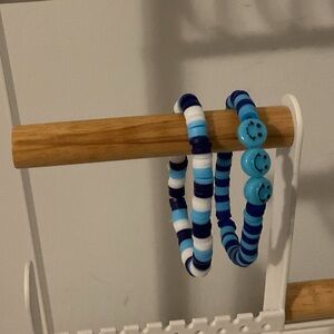 Blue Smiley Bead Stretch Bracelet Bundle